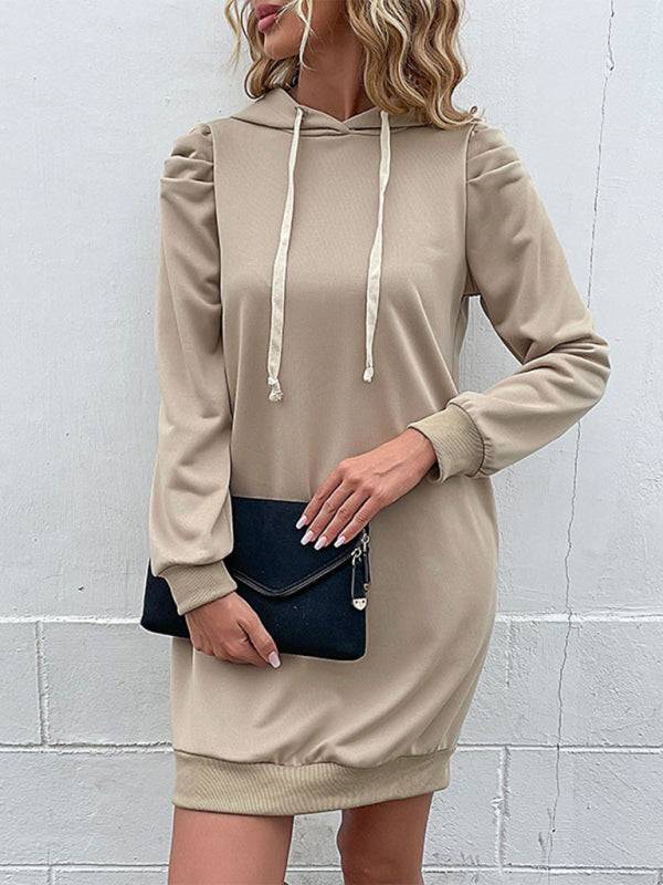 Women's solid color long sleeve sweatshirt dress