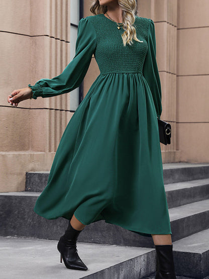 New round neck women's high-end solid color dress