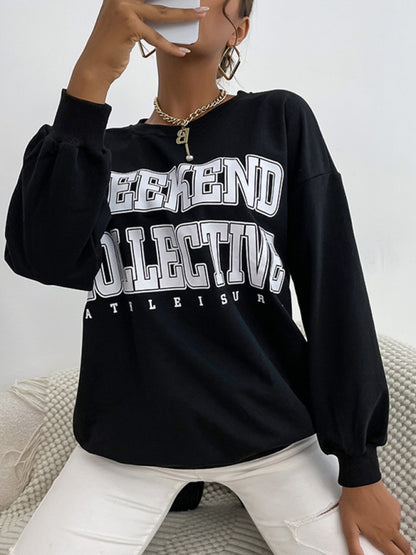 Women Casual Letter Print Hoodie Sweatshirt