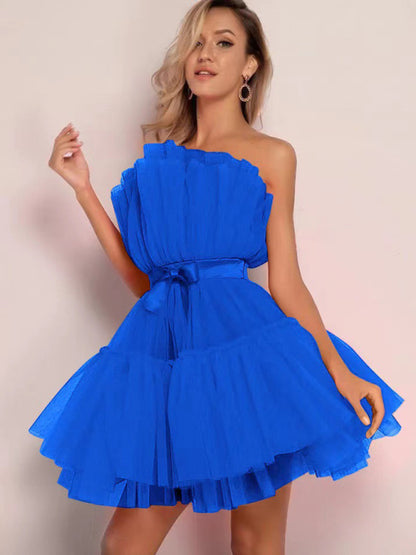 New tube top style mesh temperament bow tutu skirt dress