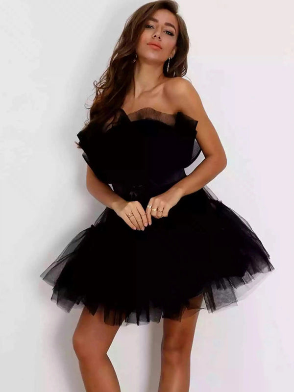 New tube top style mesh temperament bow tutu skirt dress