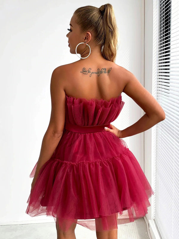 New tube top style mesh temperament bow tutu skirt dress