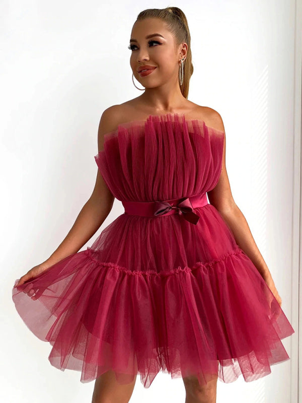 New tube top style mesh temperament bow tutu skirt dress