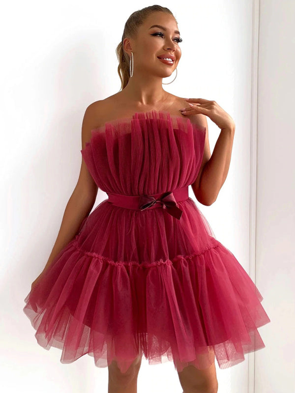 New tube top style mesh temperament bow tutu skirt dress