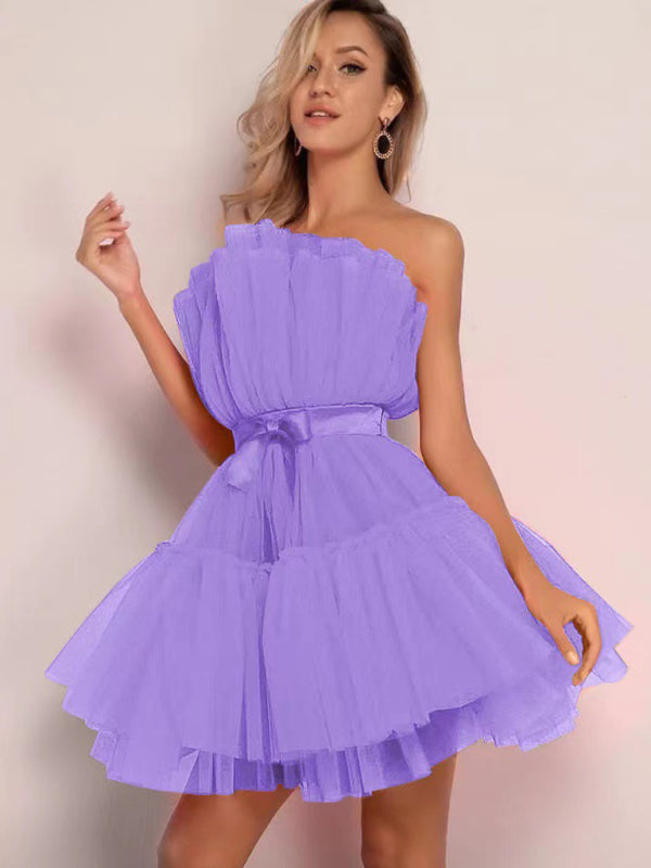 New tube top style mesh temperament bow tutu skirt dress