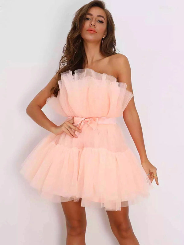 New tube top style mesh temperament bow tutu skirt dress