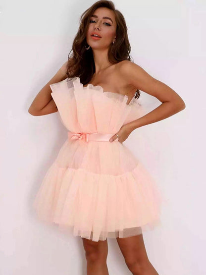 New tube top style mesh temperament bow tutu skirt dress