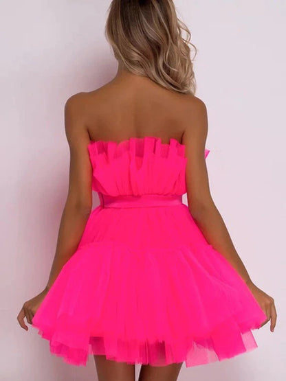 New tube top style mesh temperament bow tutu skirt dress