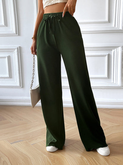 Fashion women's new loose casual solid color wide leg trousers