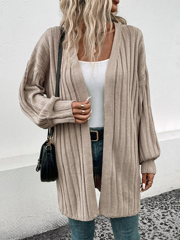 New women's long sleeve solid color cardigan sweater