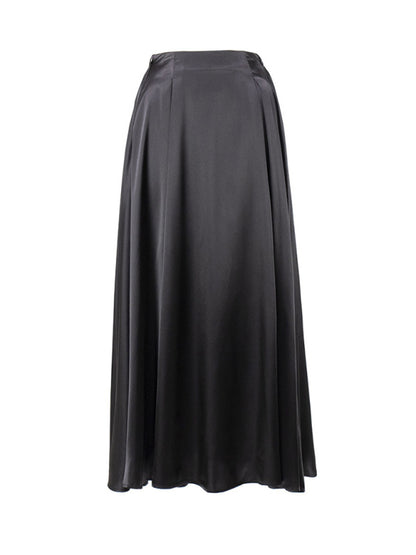 Elegant high-waisted satin satin long skirt