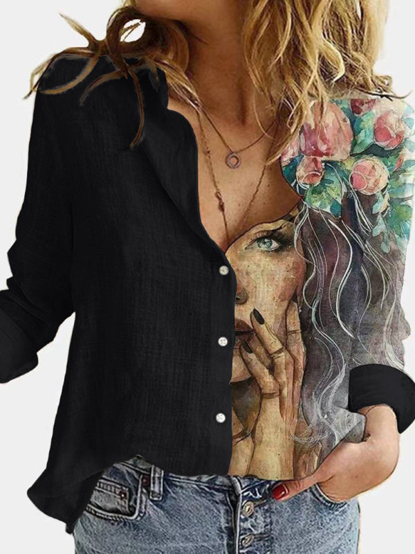 New printed animal and plant character printed long-sleeved shirt