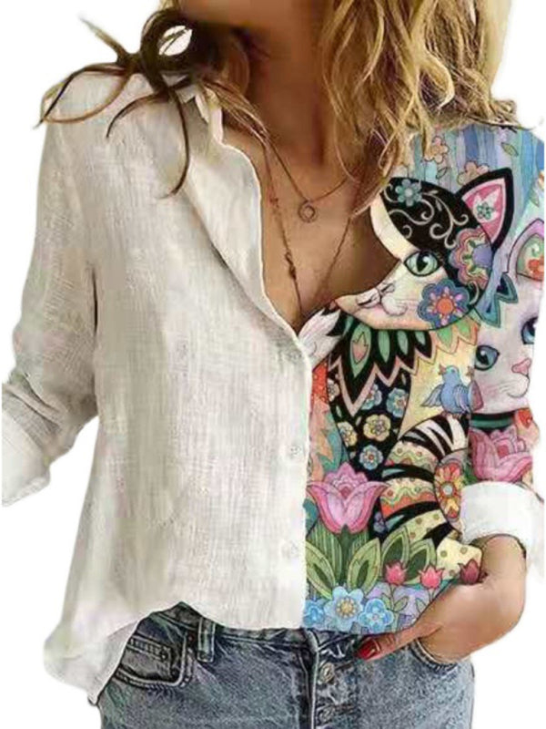 New printed animal and plant character printed long-sleeved shirt