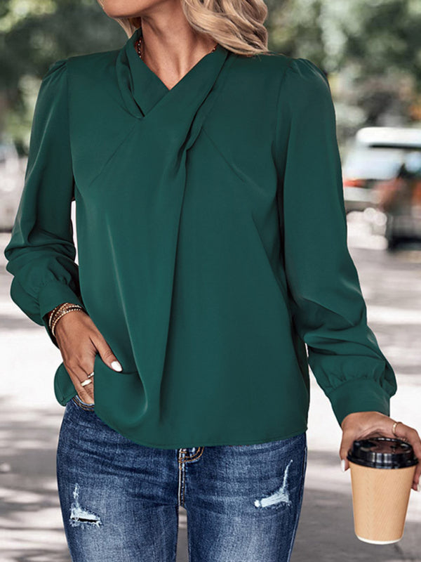 New women's solid color pullover long sleeve shirt