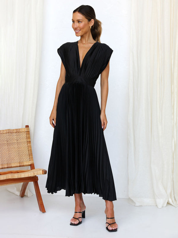 Sexy pleated casual loose zipper sleeveless dress