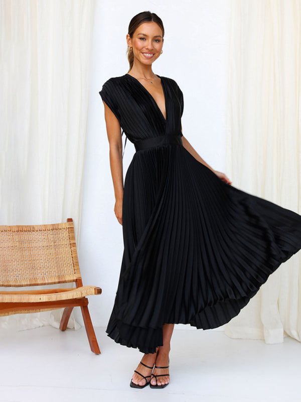 Sexy pleated casual loose zipper sleeveless dress