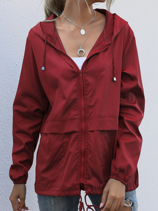 New women's zipper hoodie lightweight outdoor hiking raincoat jacket