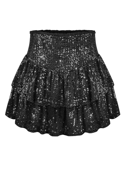 Women's Sequin Double Layer Pleated Skirt