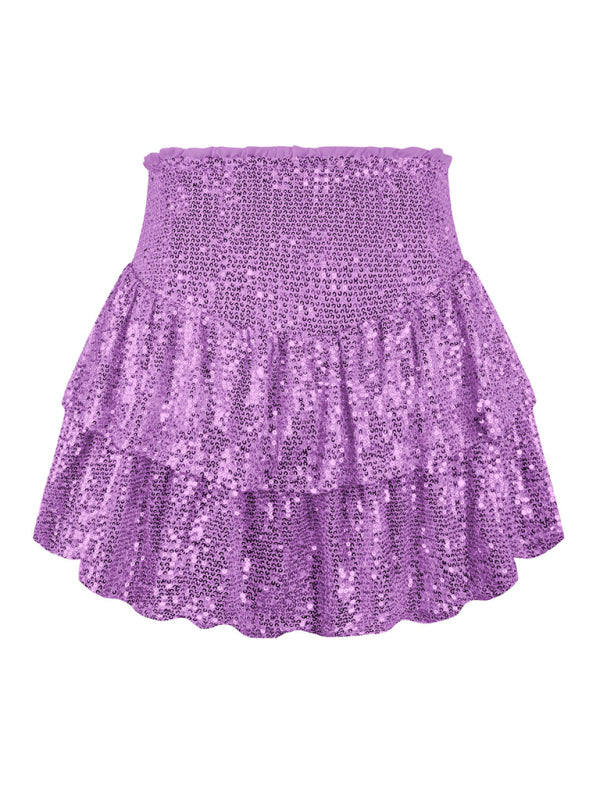 Women's Sequin Double Layer Pleated Skirt