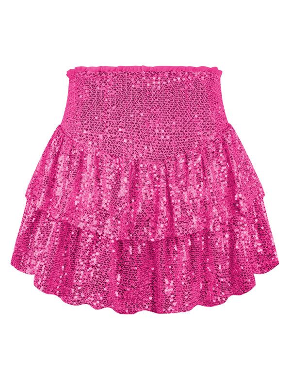 Women's Sequin Double Layer Pleated Skirt