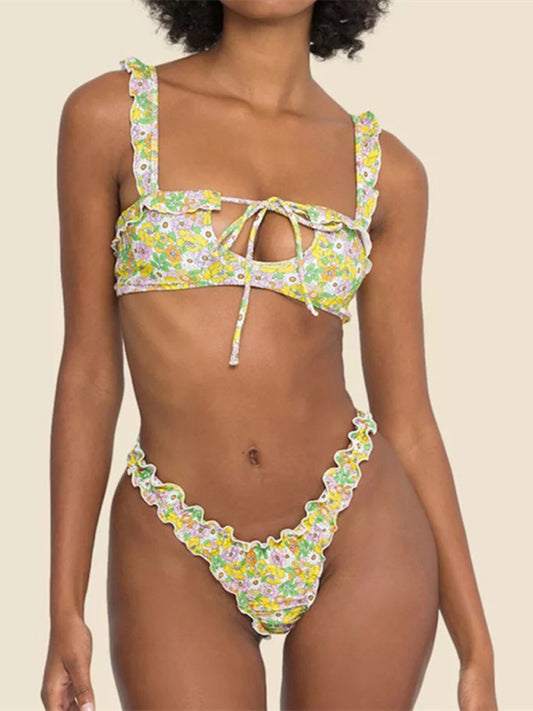 Women's new multi-color printed small fresh swimsuit lace split swimsuit bikini