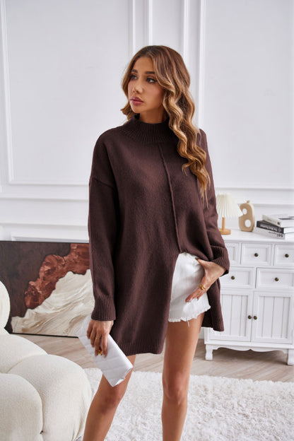 Women's half turtleneck slit pullover sweater