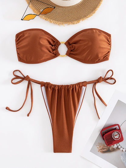 New solid color split swimsuit tube top sexy bikini