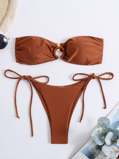 New solid color strappy swimsuit sexy split bikini