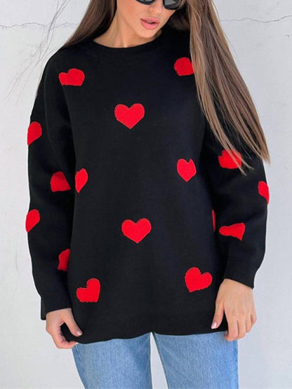 New Women's Valentine's Day Love Round Neck Loose Casual Thickened Sweater