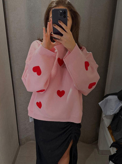 New Women's Valentine's Day Love Round Neck Loose Casual Thickened Sweater