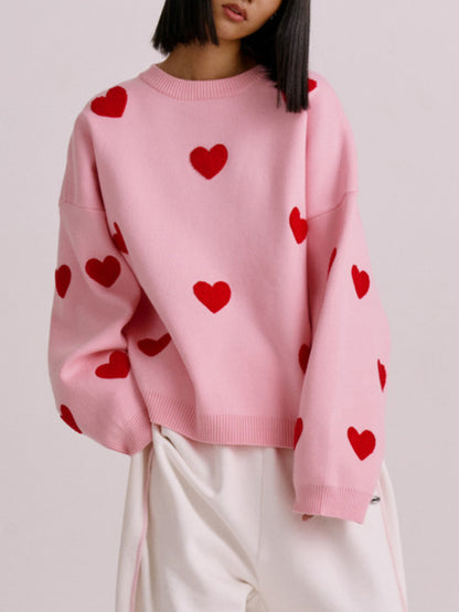 New Women's Valentine's Day Love Round Neck Loose Casual Thickened Sweater