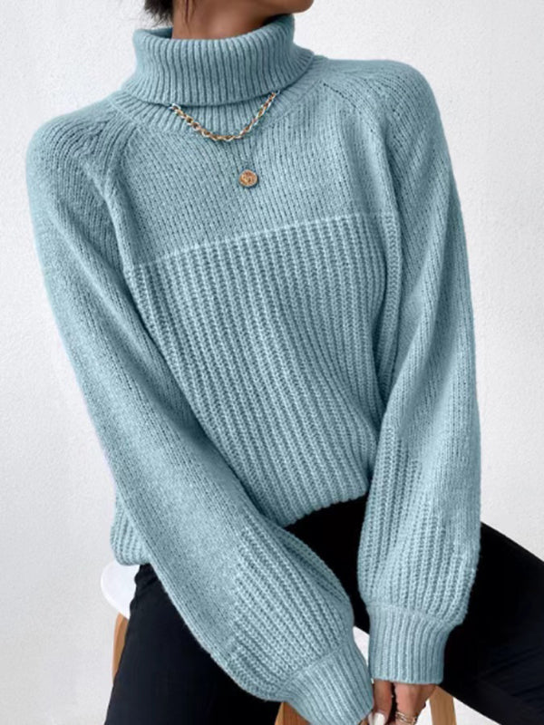 New women's simple lapel raglan sleeve pullover knitted sweater