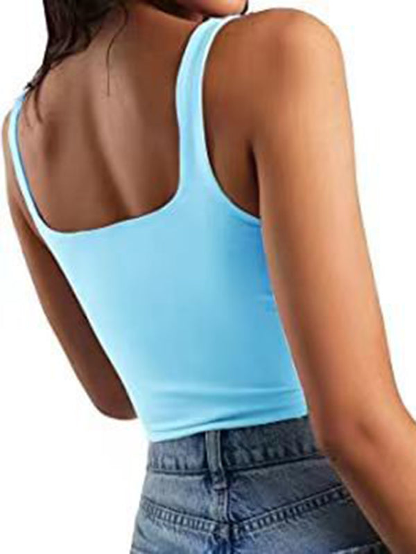 Women's solid color sexy trendy midriff-baring short vest