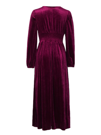 New women's velvet waist knitted long-sleeved dress