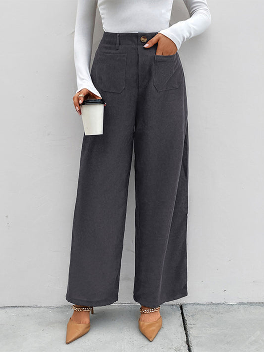 New Women's Corduroy Patch Pocket Casual Pants