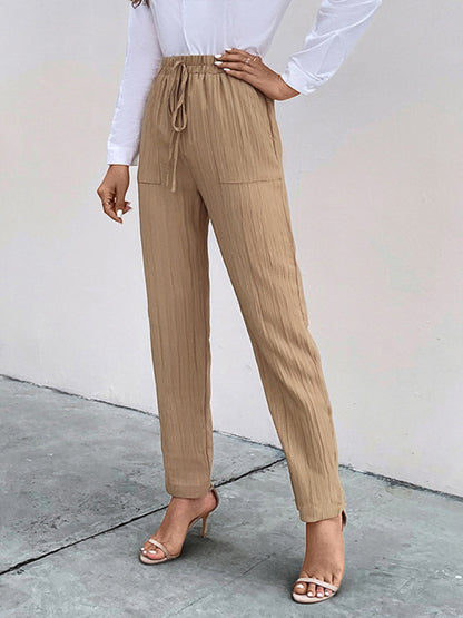 Casual elastic waist pleated women's pants