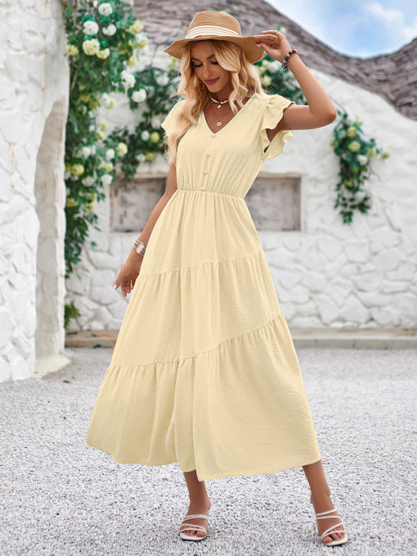 Women's V-neck ruffle sleeve layered dress