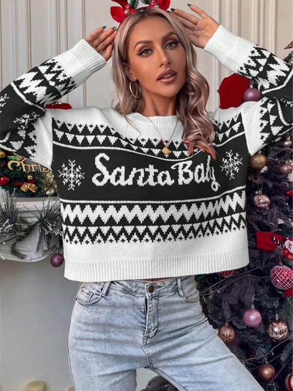 New loose, simple and versatile round neck knitted pullover Christmas sweater