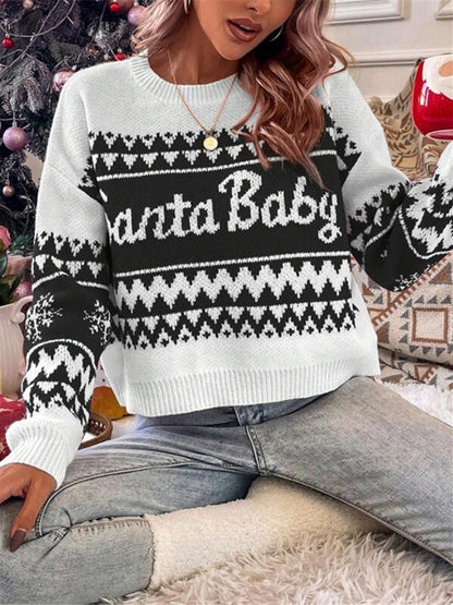 New loose, simple and versatile round neck knitted pullover Christmas sweater