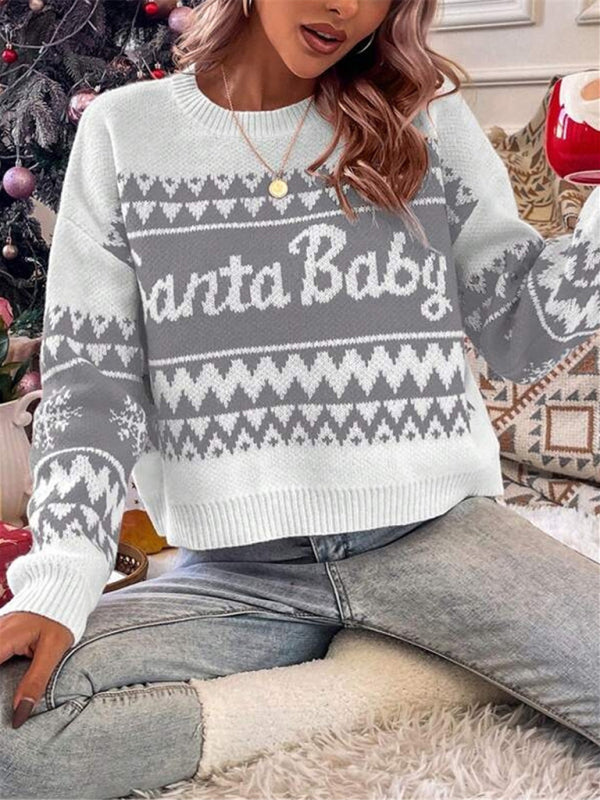 New loose, simple and versatile round neck knitted pullover Christmas sweater