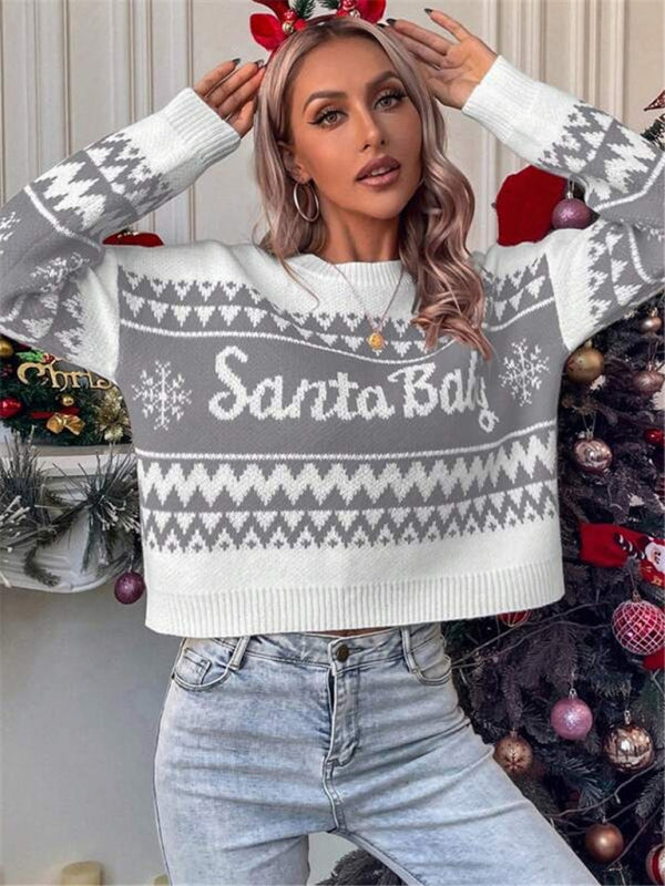 New loose, simple and versatile round neck knitted pullover Christmas sweater