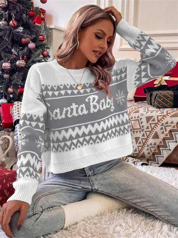 New loose, simple and versatile round neck knitted pullover Christmas sweater