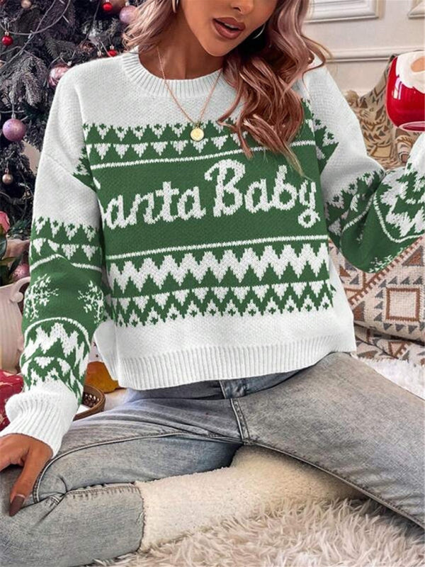 New loose, simple and versatile round neck knitted pullover Christmas sweater