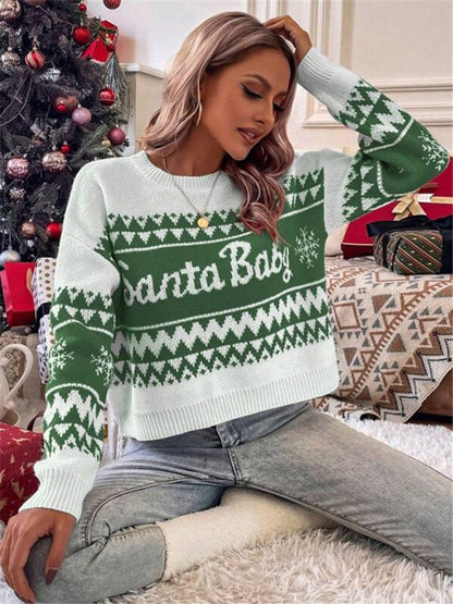 New loose, simple and versatile round neck knitted pullover Christmas sweater