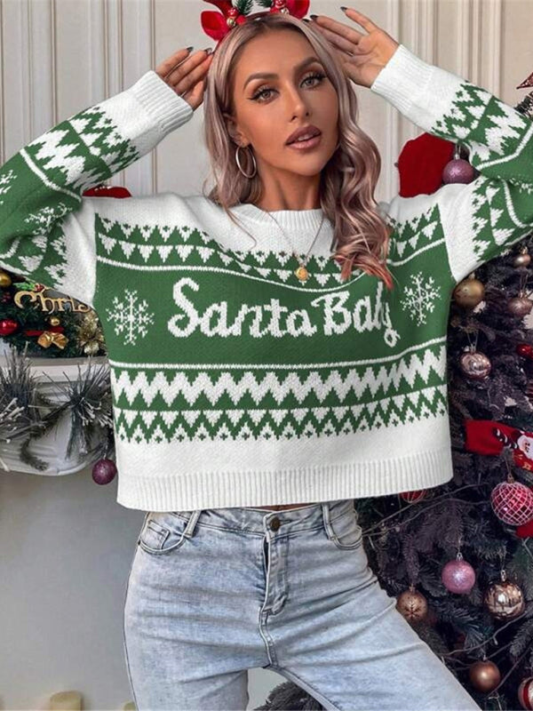 New loose, simple and versatile round neck knitted pullover Christmas sweater