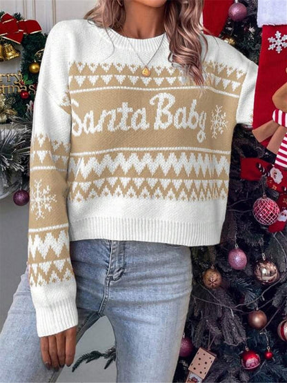 New loose, simple and versatile round neck knitted pullover Christmas sweater