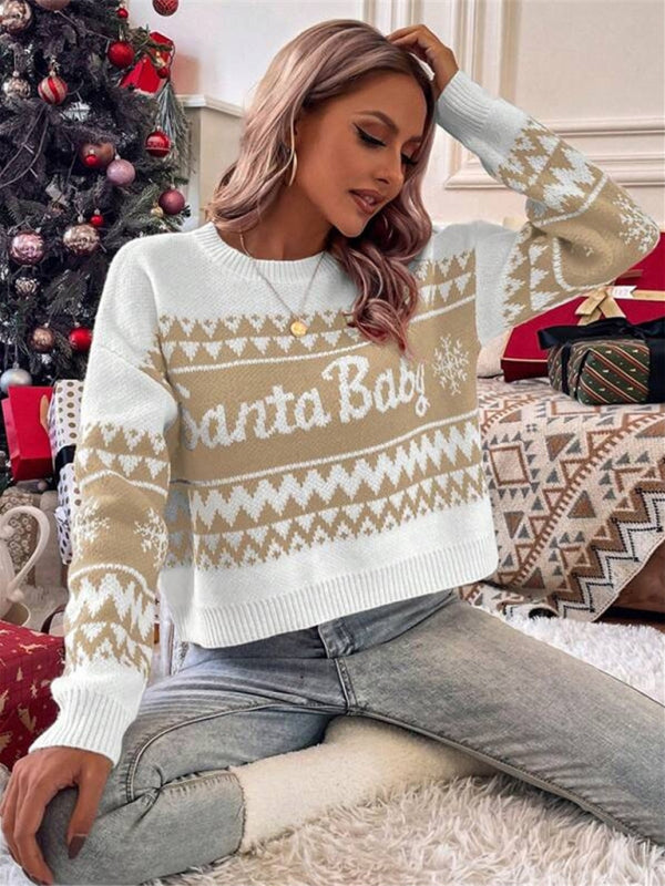 New loose, simple and versatile round neck knitted pullover Christmas sweater