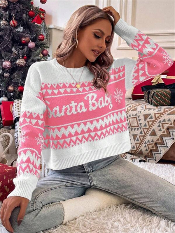 New loose, simple and versatile round neck knitted pullover Christmas sweater