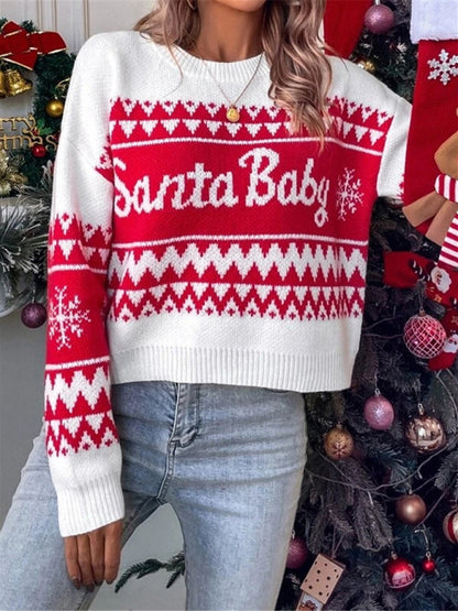 New loose, simple and versatile round neck knitted pullover Christmas sweater