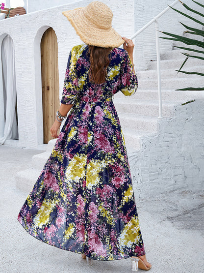 Women's Elegant Printed Waist Dress